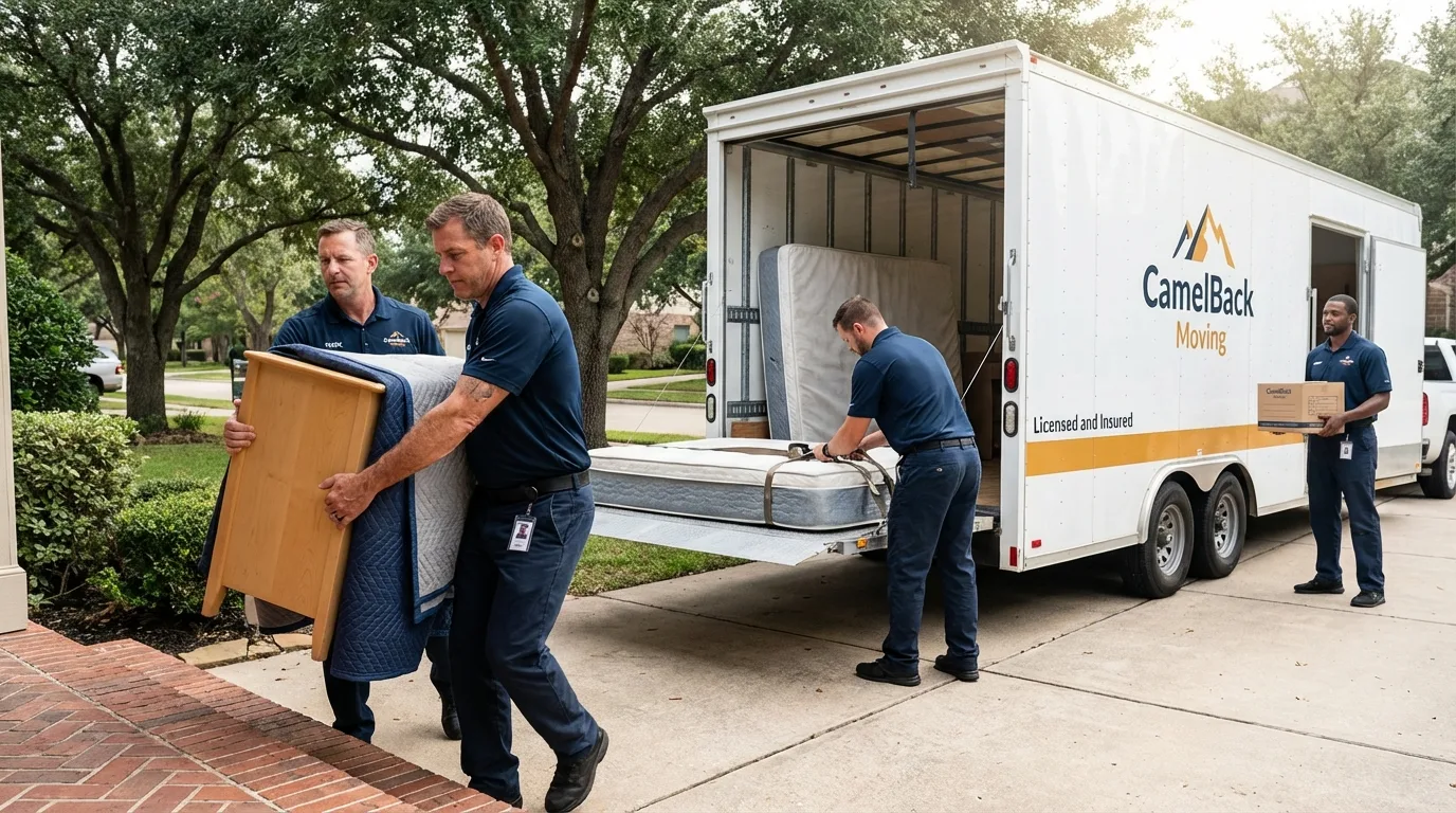 Crew loading residential truck for cross-state move from Hillsboro, MO