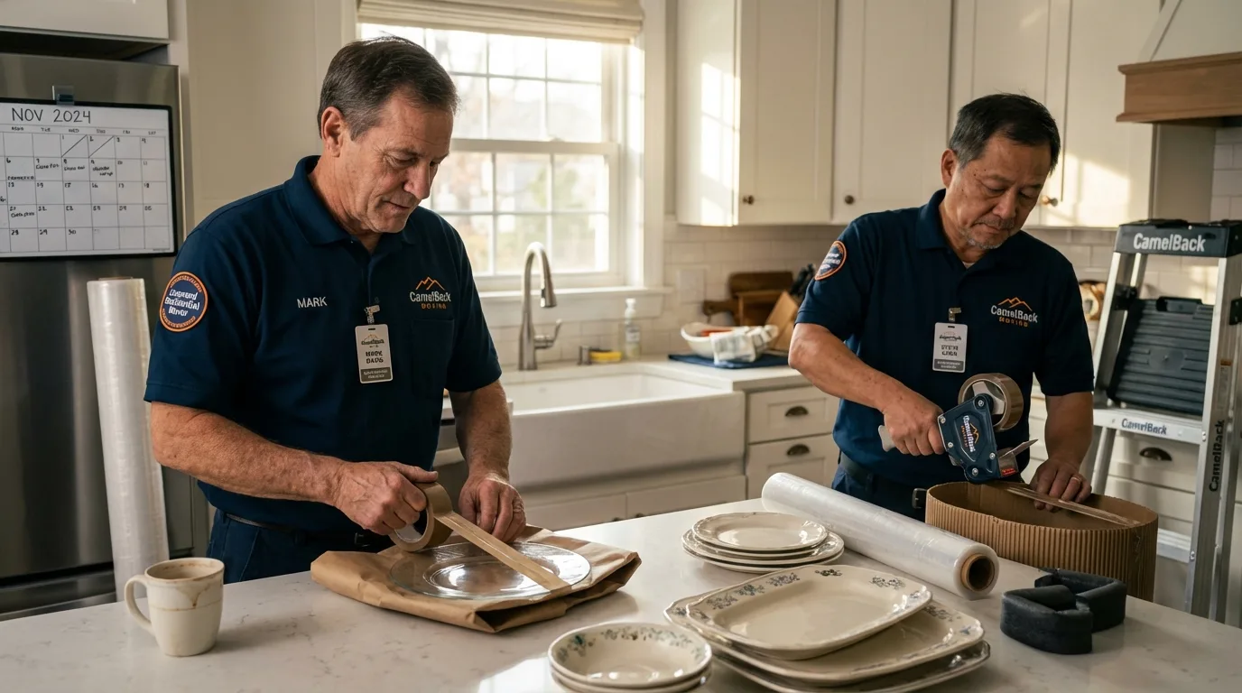 Professional crew packing kitchen dishware in Hillsboro, MO